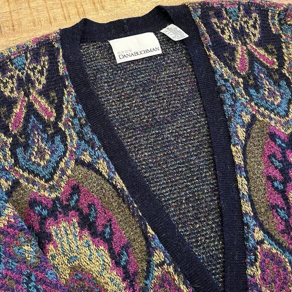 Vintage Dana Buchman Cardigan Medium Wool Alpaca Tapestry Artsy Long Italy Made - Picture 10 of 14
